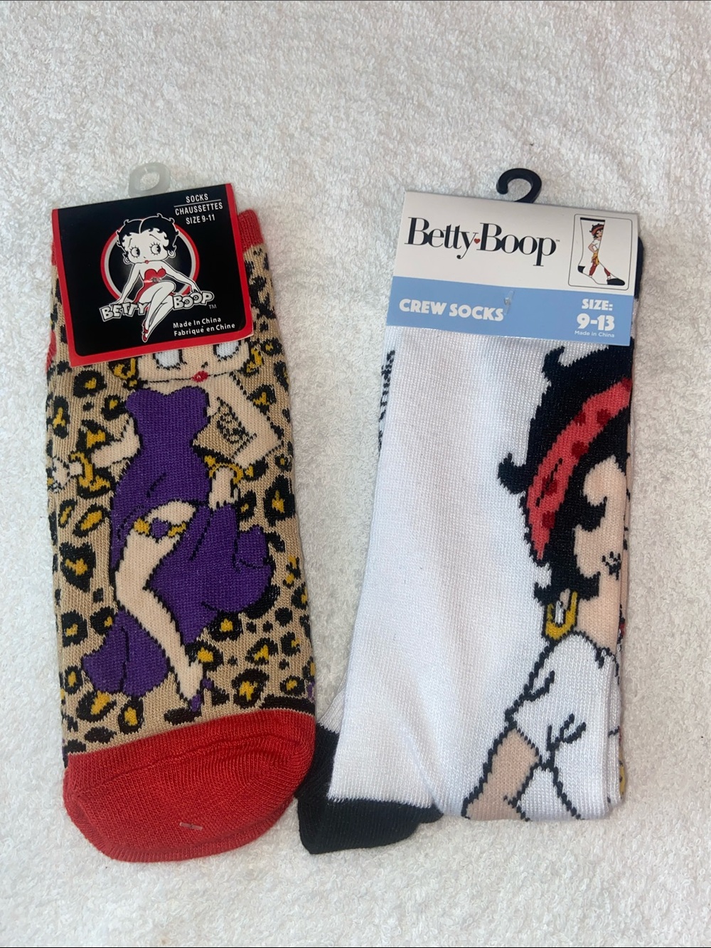 Betty Boop sock set2 Pairs– Fun Character Print Sizes 9-11 and 9-13